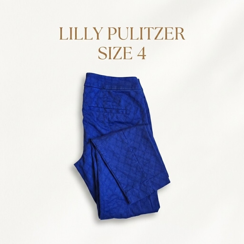 Lilly Pulitzer Jacquard Cotton Pants Womens Size 4 Royal Blue Preppy